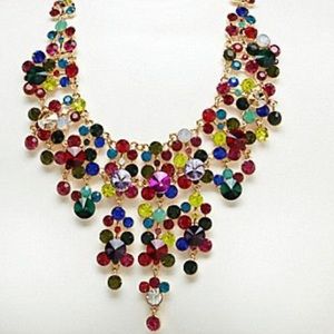 Vintage NATASHA COLORFUL  RHINESTONES GOLD TONE STATEMENT